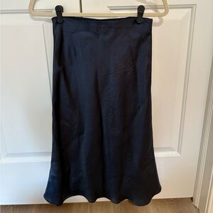 Aritzia babaton navy silk midi skirt